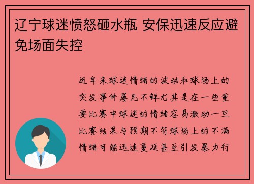 辽宁球迷愤怒砸水瓶 安保迅速反应避免场面失控