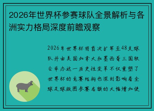 2026年世界杯参赛球队全景解析与各洲实力格局深度前瞻观察 2026年世界杯参赛球队全景解析与各洲实力格局深度前瞻观察